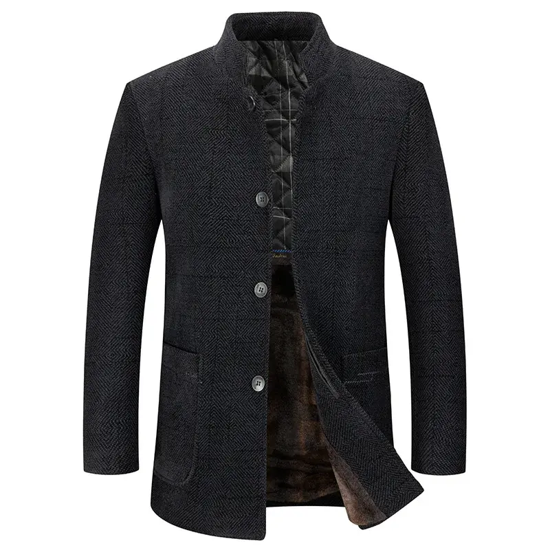 New Winter Men Stand Collar Business Casual Trench Coats Man Fleece Warm Suits Jackets Quality Male Long Trench Jackets Size 4XL