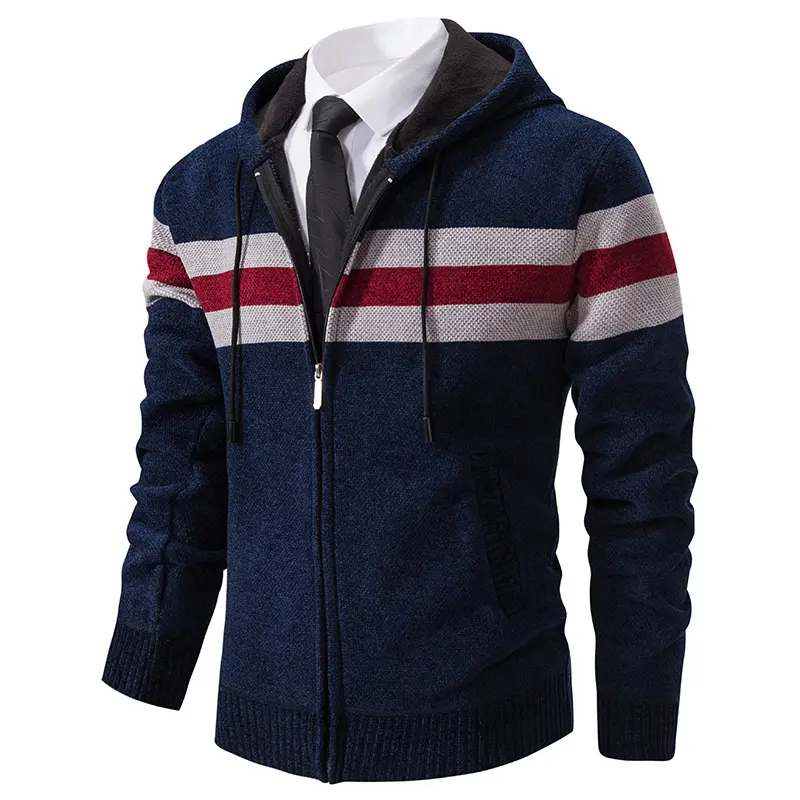 Men Hooded Casual Cardigans Sweaters Winter Knitwear Sweatercoats Autumn Thicker Fleece Warm Slim Casual Cardigans Hoodies Coats