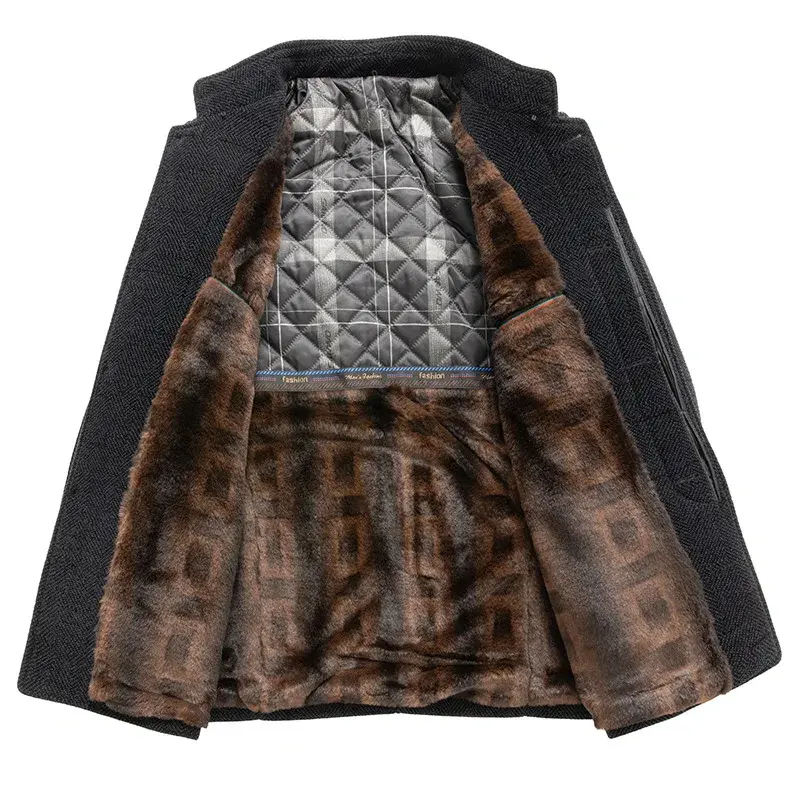 New Winter Men Stand Collar Business Casual Trench Coats Man Fleece Warm Suits Jackets Quality Male Long Trench Jackets Size 4XL