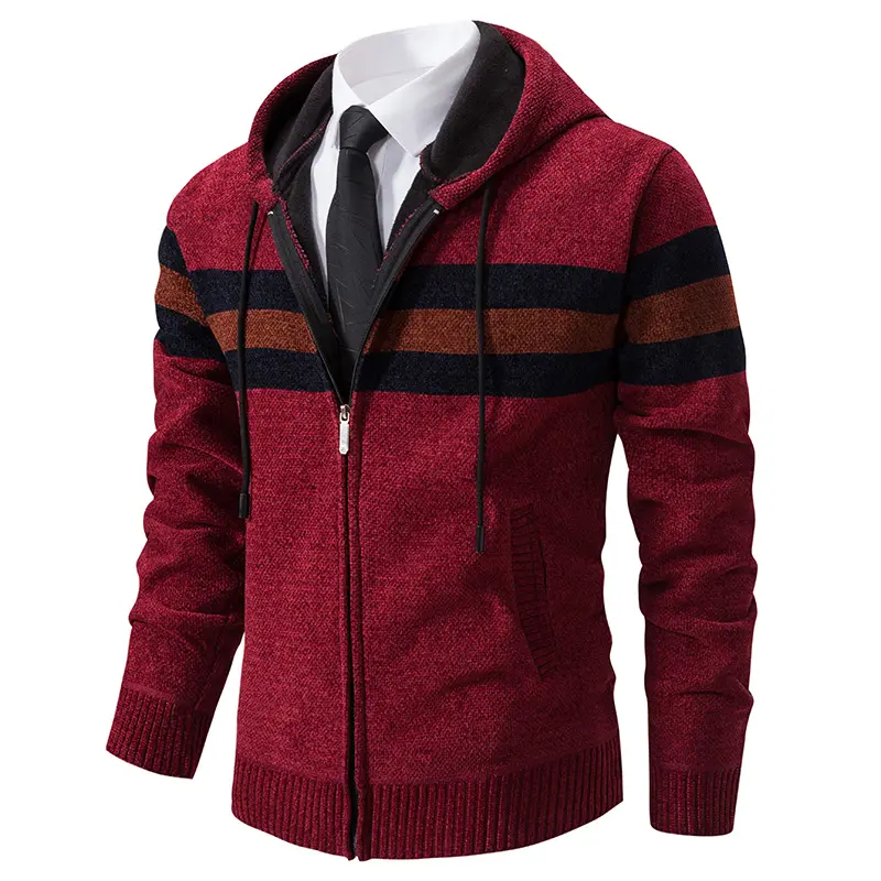 Men Hooded Casual Cardigans Sweaters Winter Knitwear Sweatercoats Autumn Thicker Fleece Warm Slim Casual Cardigans Hoodies Coats