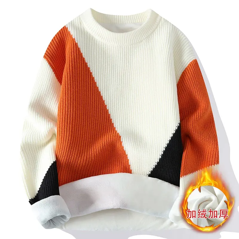 New Winter Men Fleece Warm Knitted Pullovers Man O-neck Striped Casual Sweaters Good Quality Male Pullovers Winter Clothing 4XL