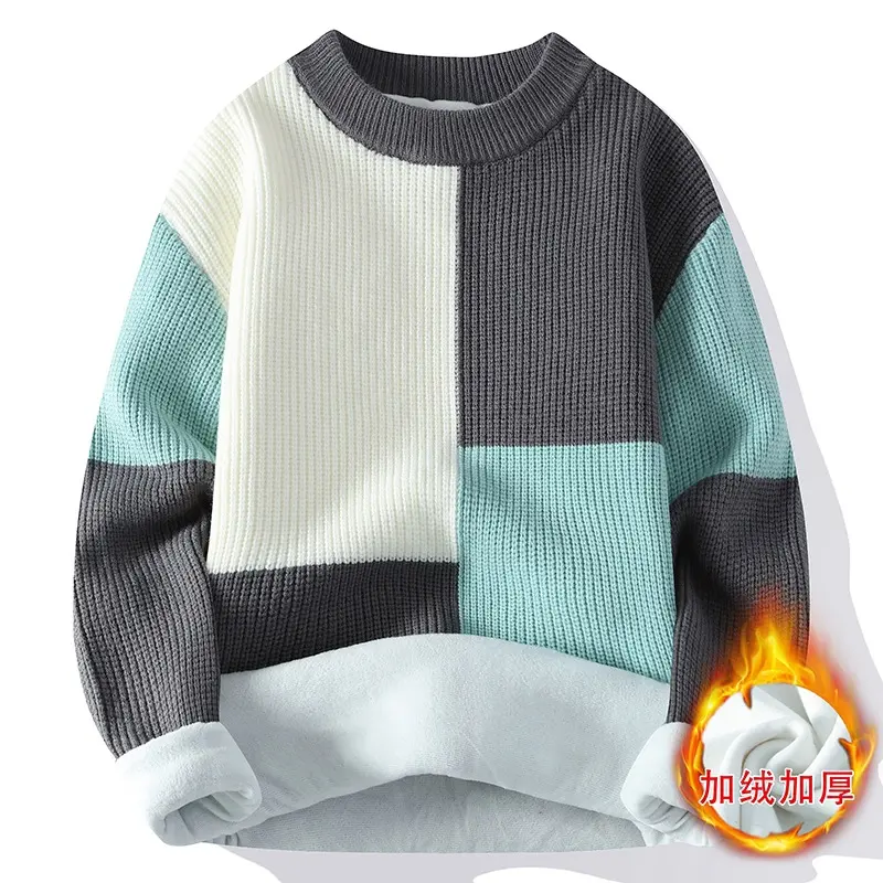 New Winter Men Fleece Warm Knitted Pullovers Man O-neck Striped Casual Sweaters Good Quality Male Pullovers Winter Clothing 4XL