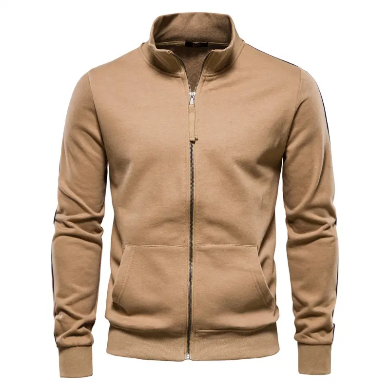 New Spring Men Stand Up Collar Zipper Sportswear Sweatshirts High Quality Male Outwear Solid Slim Casual Cardigan Sweatshirts 2