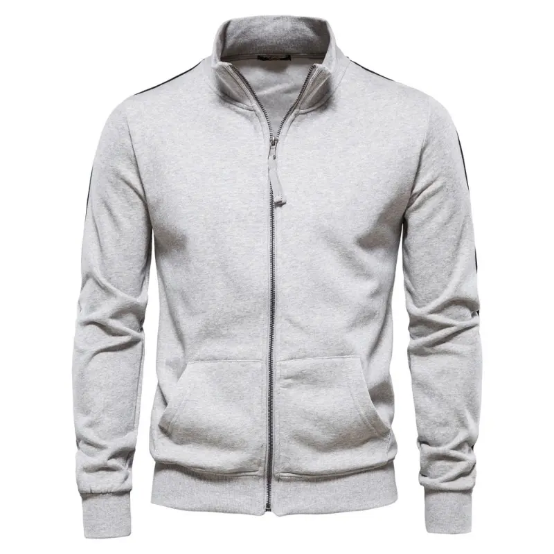 New Spring Men Stand Up Collar Zipper Sportswear Sweatshirts High Quality Male Outwear Solid Slim Casual Cardigan Sweatshirts 2