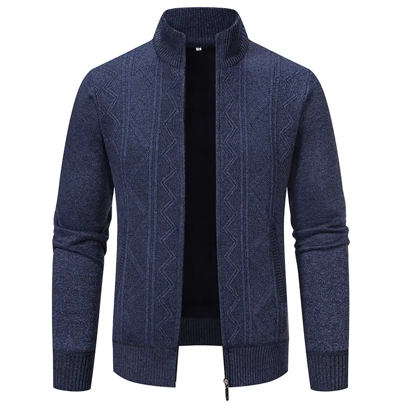 Men Knitwear Cardigan Sweaters Stand Collar Fleece Thicker Warm Sweatercoats New Autumn Winter Male Slim Sweaters Jackets 3XL