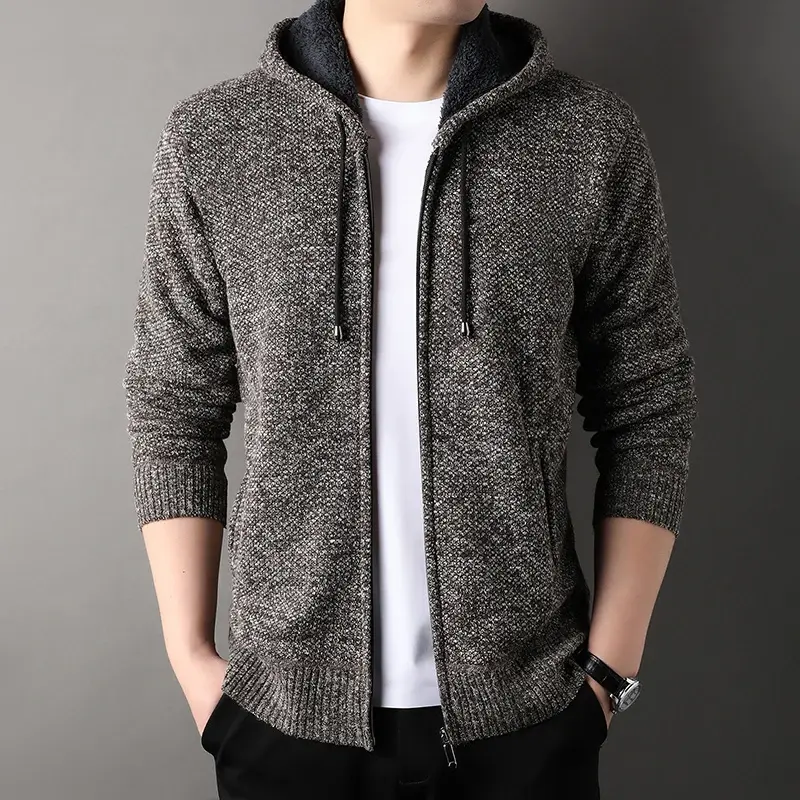 Men Winter Hooded Cardigans Sweaters Knitwear Casual Sweatercoats Autumn Thicker Fleece Warm Slim Cardigans Hoodies Coats 3XL