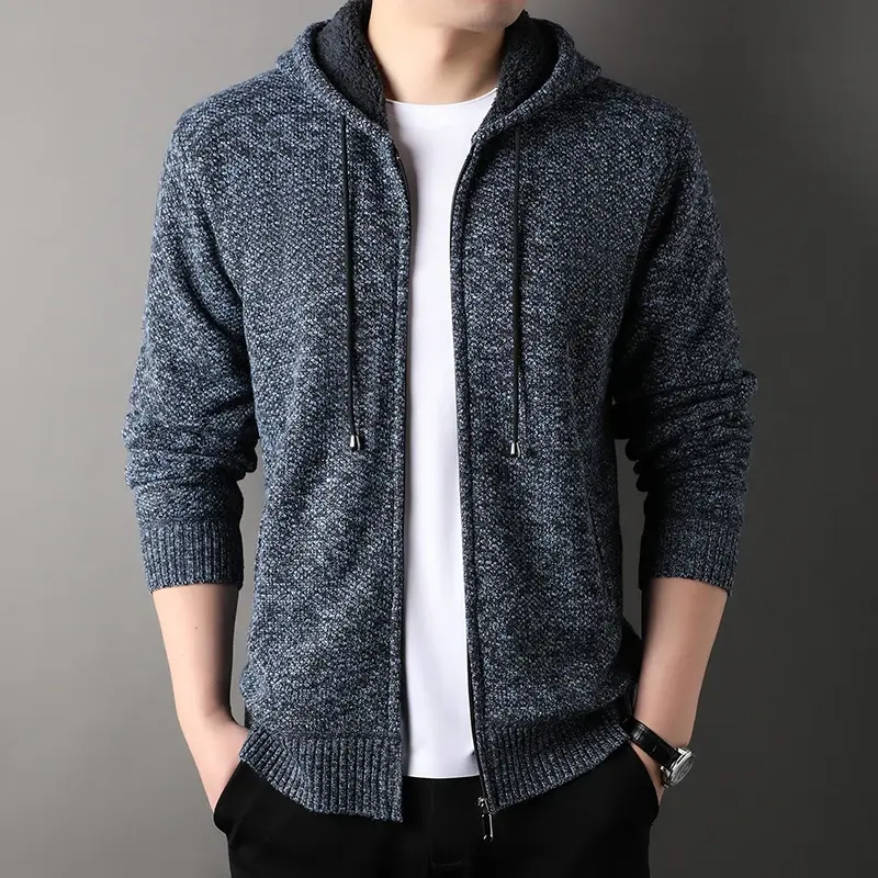 Men Winter Hooded Cardigans Sweaters Knitwear Casual Sweatercoats Autumn Thicker Fleece Warm Slim Cardigans Hoodies Coats 3XL