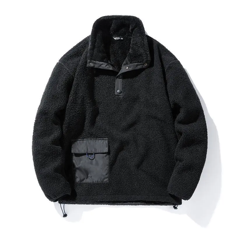 New Fashion Men Winter Fleece Warm Pullover Jackets Half Cardigan Coats Quality Male Loose Sports Casual Coat Sweatshirts Size 5
