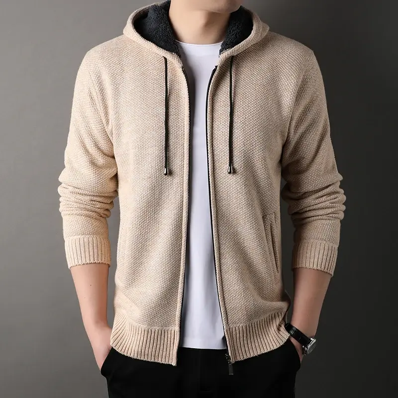 Men Winter Hooded Cardigans Sweaters Knitwear Casual Sweatercoats Autumn Thicker Fleece Warm Slim Cardigans Hoodies Coats 3XL