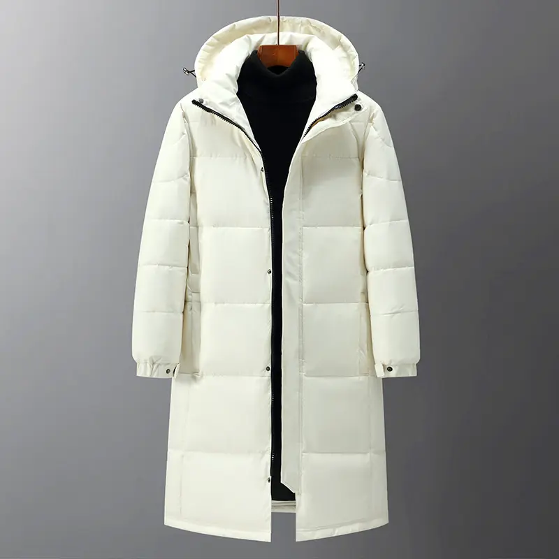 Men Long White Duck Down Coats New Fashion Male Hooded Casual Thicker Warm Down Jackets High Quality Man Long Winter Coats S-3XL