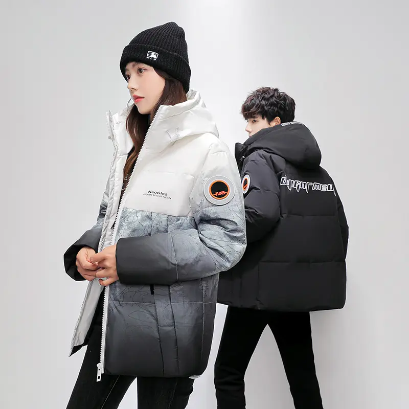 New Fashion Men Hooded Winter Duck Down Coats Gradient Color Casual Down Jackets Quality Male Outdoor Windproof Jackets Size 3XL