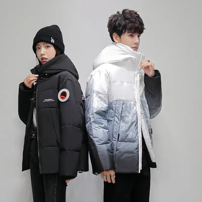 New Fashion Men Hooded Winter Duck Down Coats Gradient Color Casual Down Jackets Quality Male Outdoor Windproof Jackets Size 3XL
