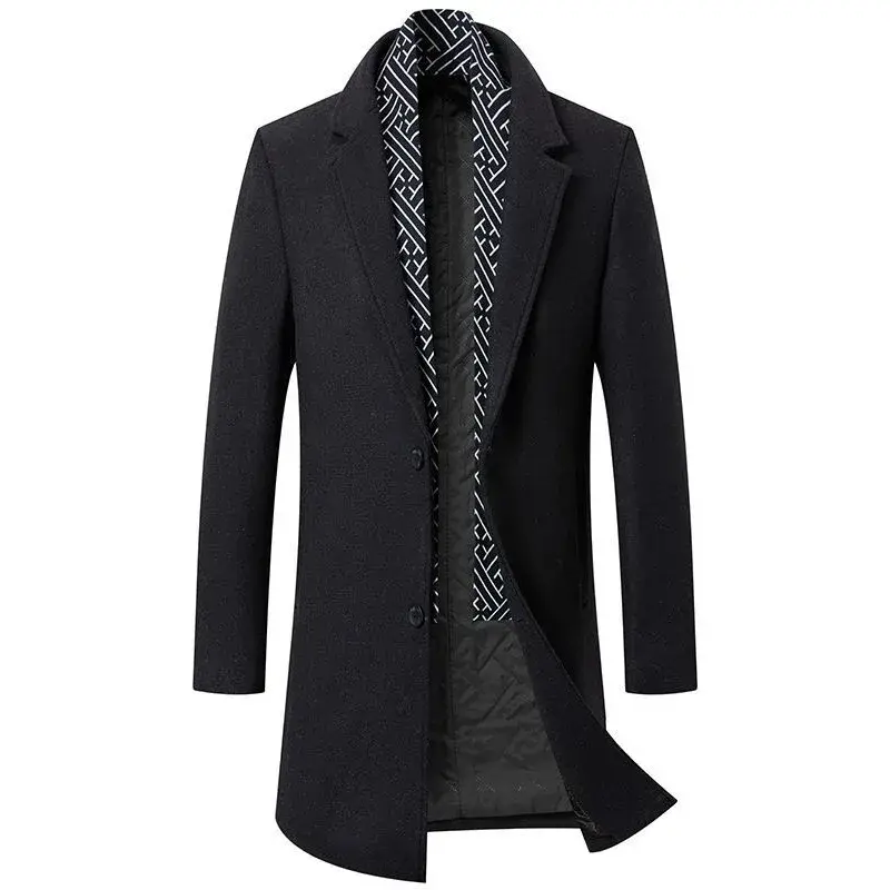 New Winter Men Business Casual Cashmere Trench Coats Woolen Blends Man Scarf Warm Overcoats High Quality Male Long Jackets 4XL