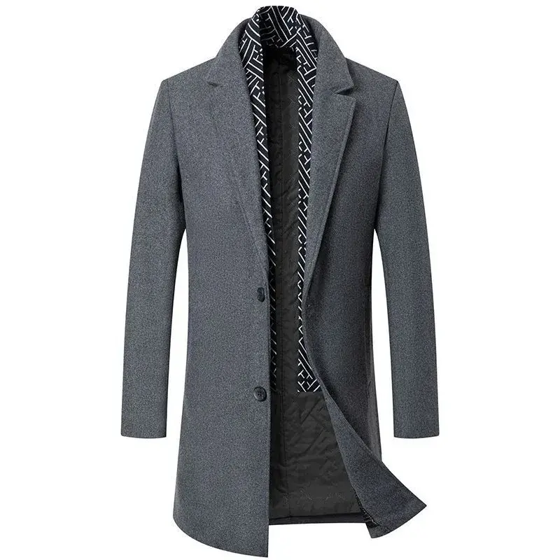 New Winter Men Business Casual Cashmere Trench Coats Woolen Blends Man Scarf Warm Overcoats High Quality Male Long Jackets 4XL
