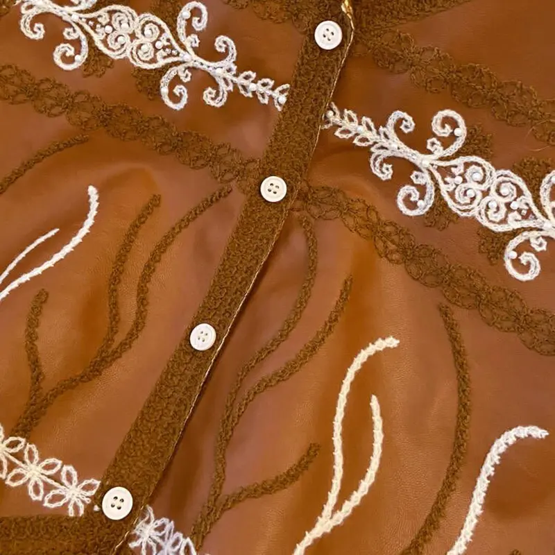 Brown Bohemian Embroidered Leather Vest Women's Vintage Travel Outfit