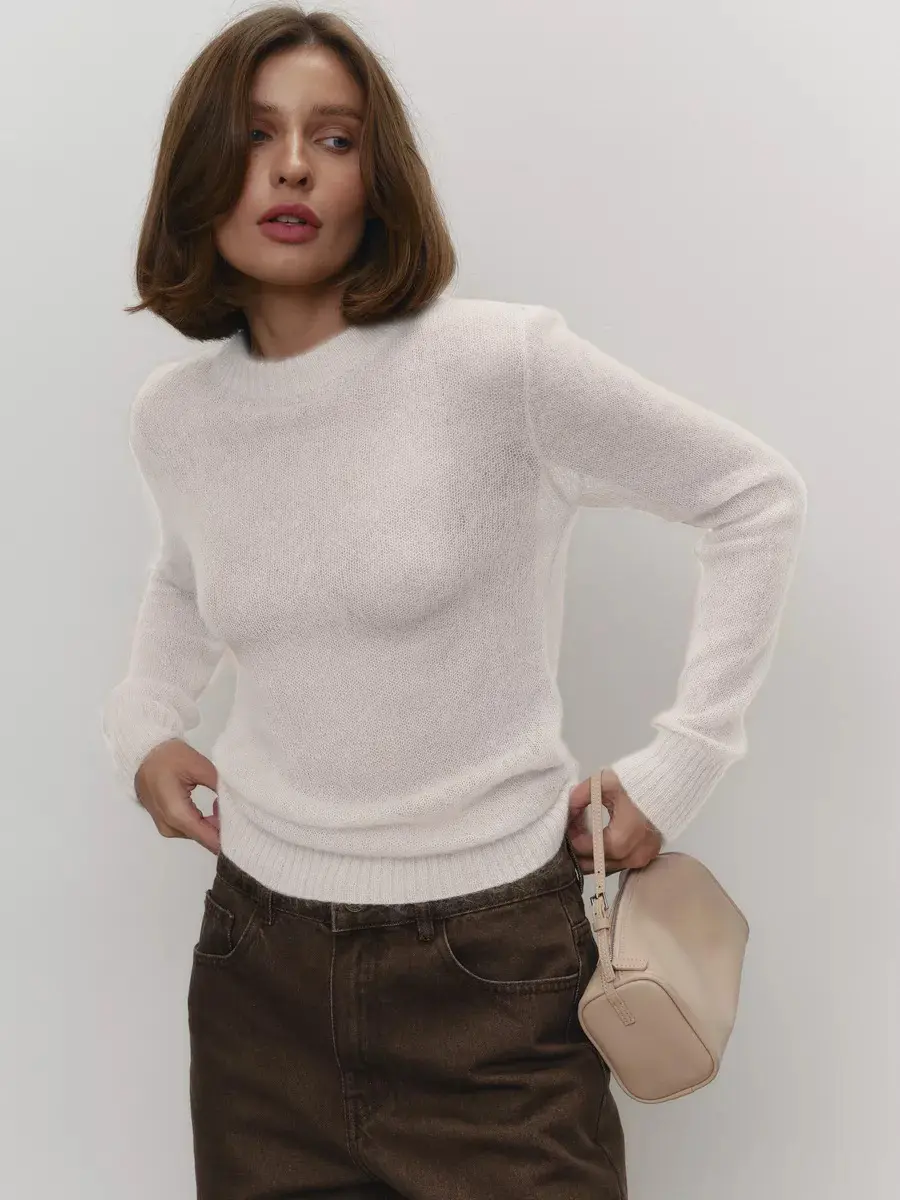 Mohair Round Neck Pullover Sweater New Comfortable Knitted Base Semi Transparent Sweater for Women