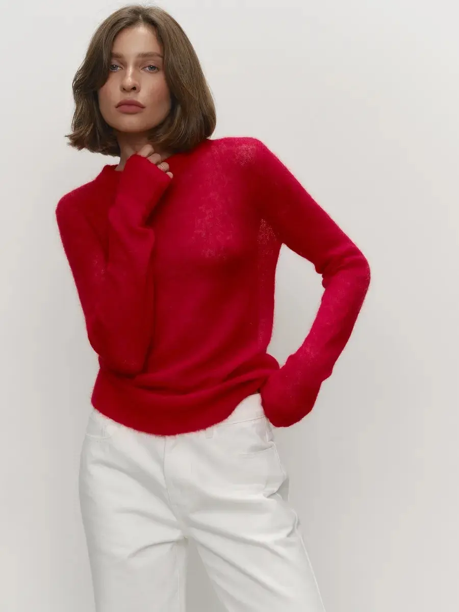 Mohair Round Neck Pullover Sweater New Comfortable Knitted Base Semi Transparent Sweater for Women