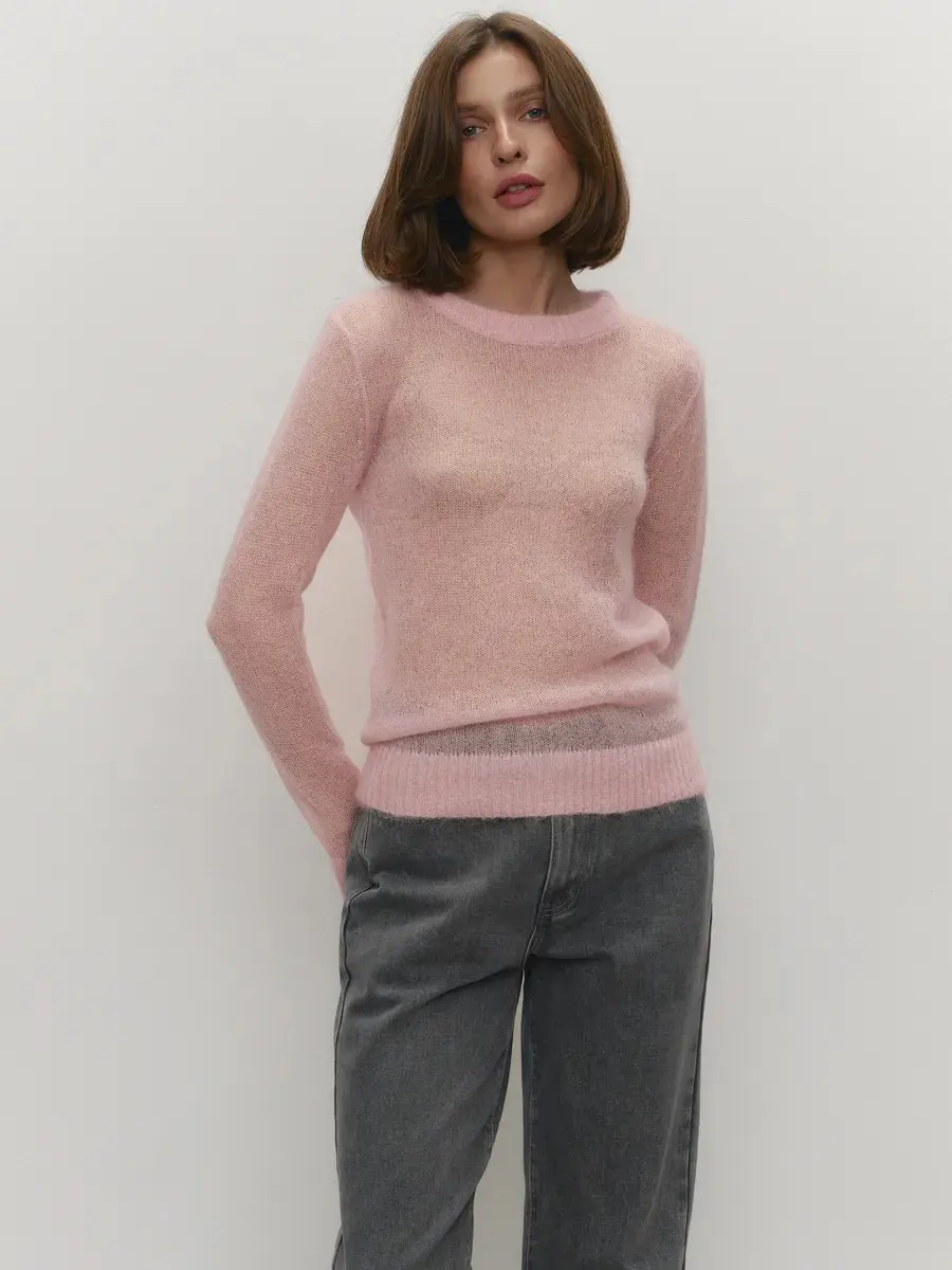 Mohair Round Neck Pullover Sweater New Comfortable Knitted Base Semi Transparent Sweater for Women