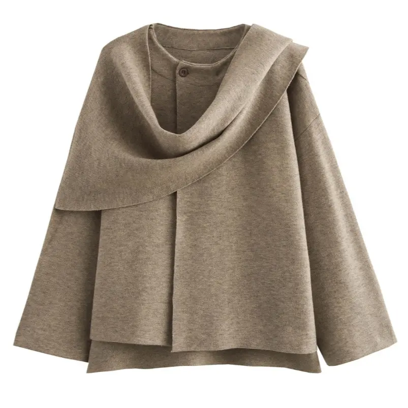 Asymmetric Scarf Short Knitted Jacket for Autumn and Winter