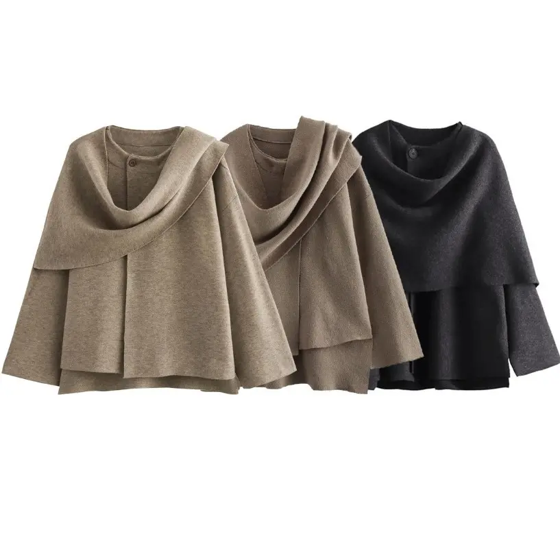 Asymmetric Scarf Short Knitted Jacket for Autumn and Winter