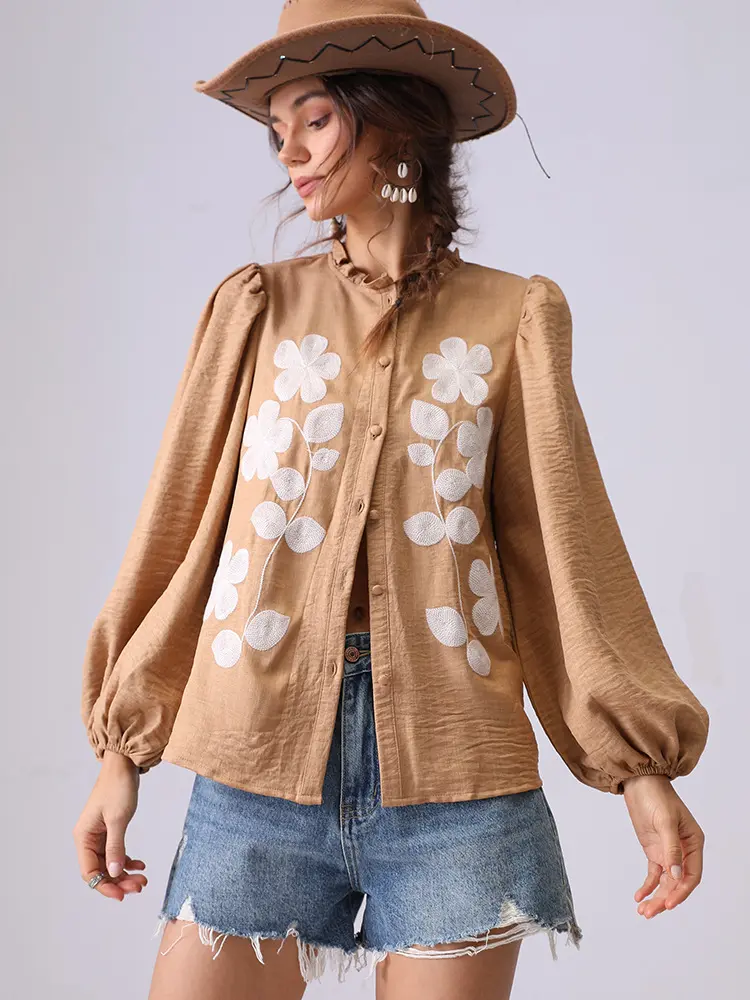 French Floral Embroidery Women's Shirt Long Sleeved High-end Shirt Fashionable Clothing