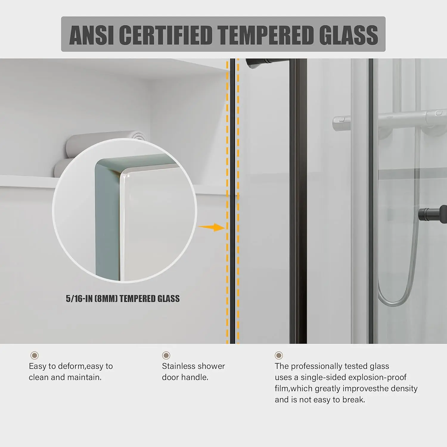 Shower Door 56-60" W × 76" H Glass Shower Door with 5/16"(8mm) Clear Tempered Glass,Frameless Shower Doors with Handle