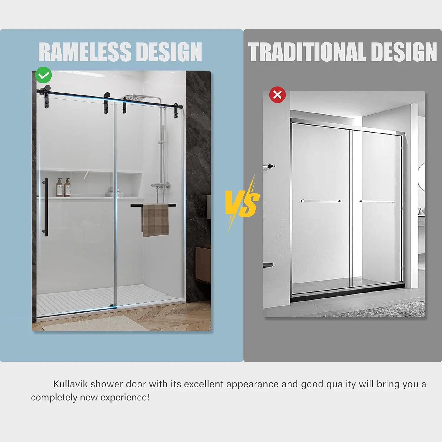 Shower Door 56-60" W × 76" H Glass Shower Door with 5/16"(8mm) Clear Tempered Glass,Frameless Shower Doors with Handle