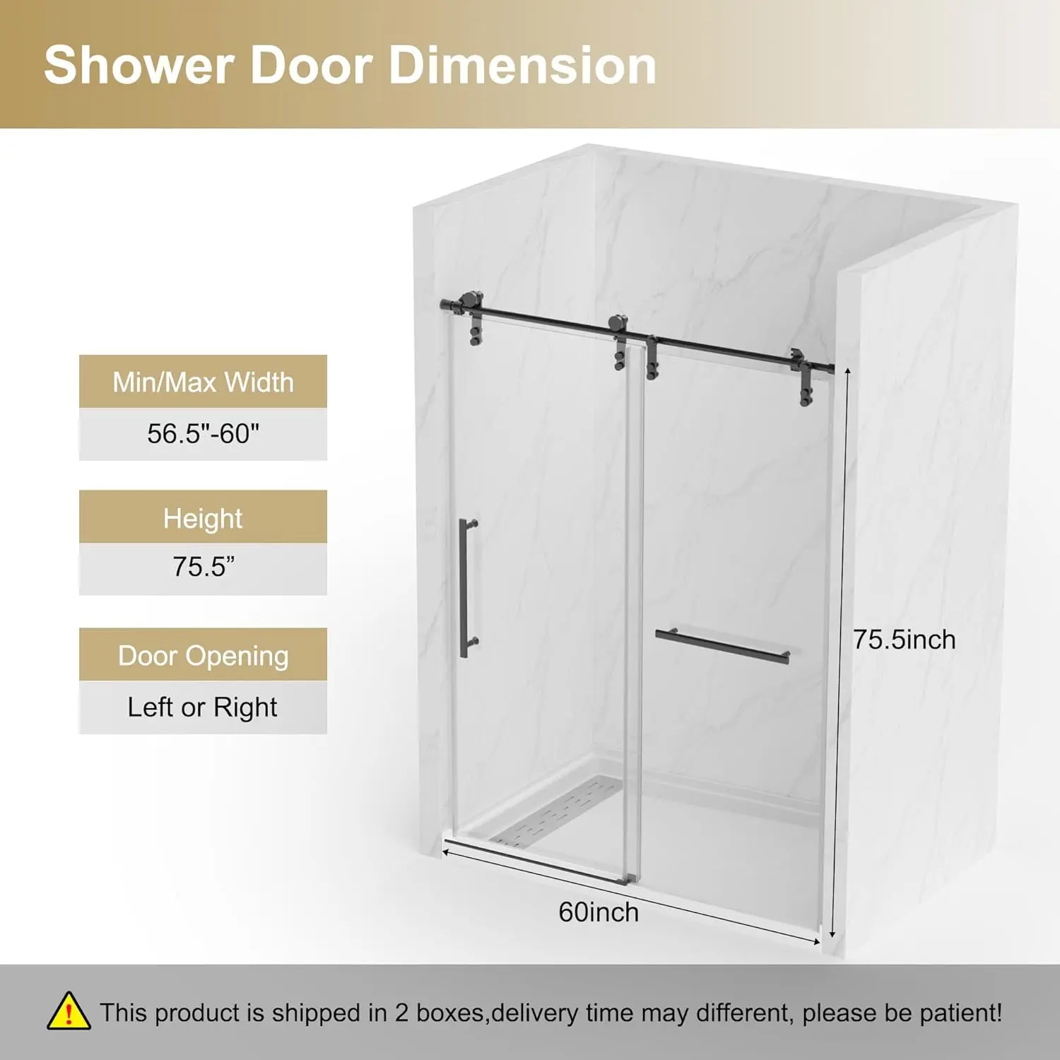 Shower Door 56-60" W × 76" H Glass Shower Door with 5/16"(8mm) Clear Tempered Glass,Frameless Shower Doors with Handle