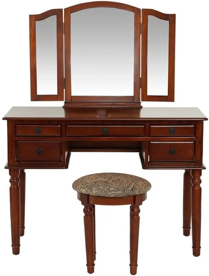 BOBKONA St. Croix Collection Vanity Set with Stool, Cherry