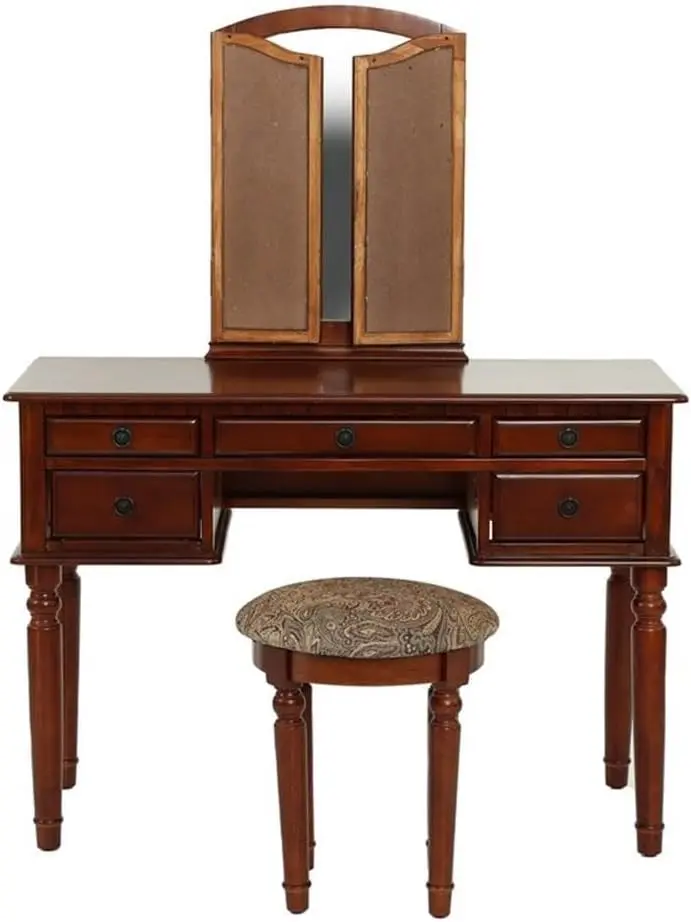 BOBKONA St. Croix Collection Vanity Set with Stool, Cherry