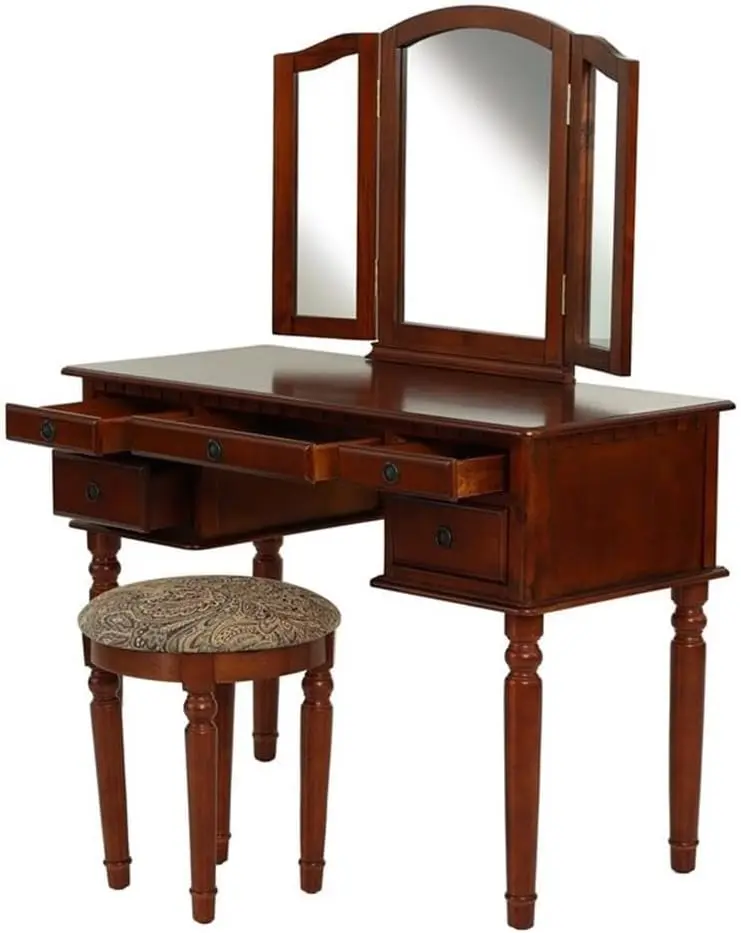 BOBKONA St. Croix Collection Vanity Set with Stool, Cherry