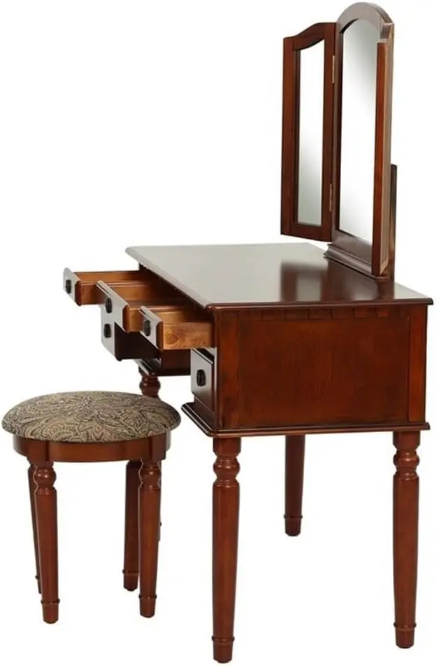 BOBKONA St. Croix Collection Vanity Set with Stool, Cherry
