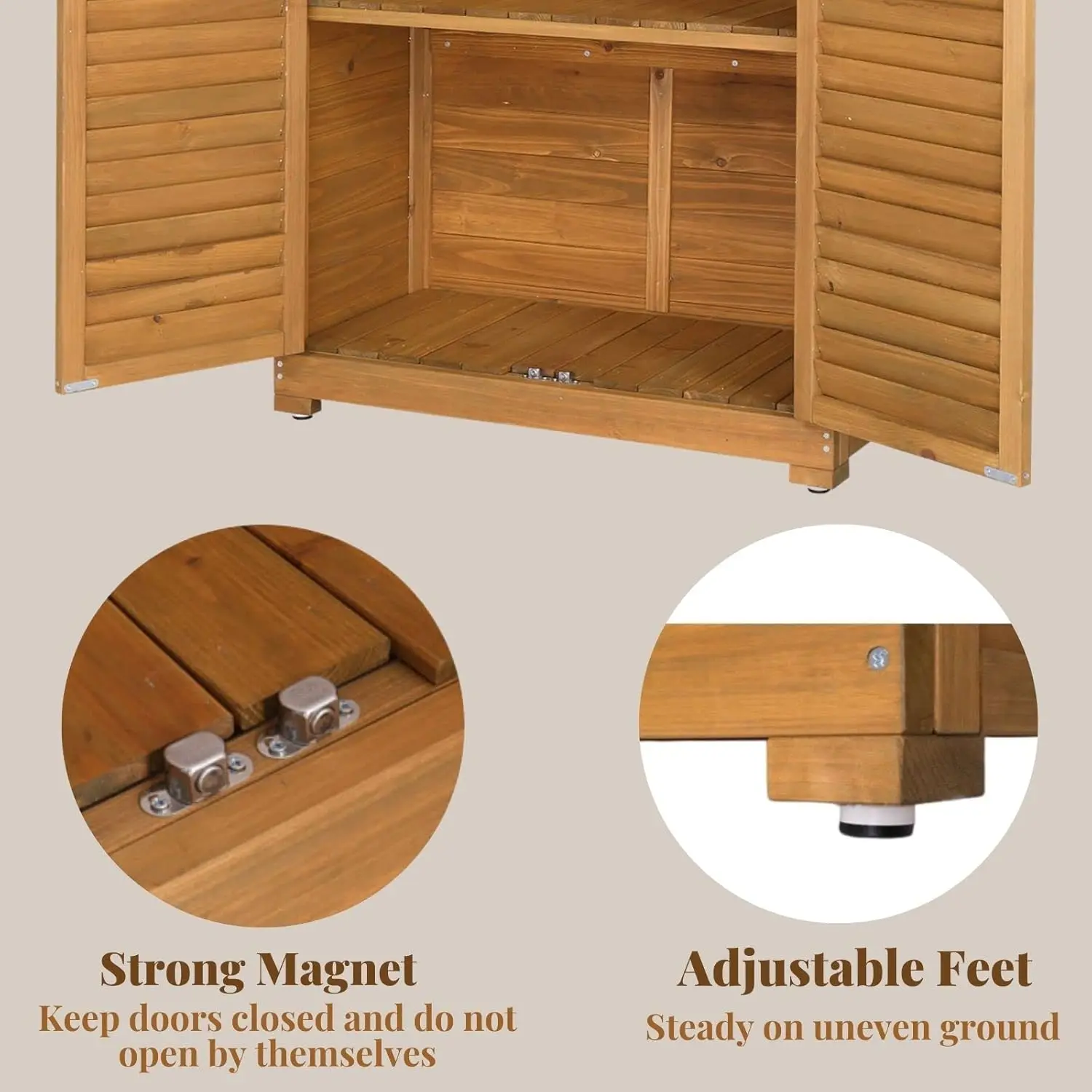 Outdoor Storage Cabinet, 63in Wooden Garden Tools Shed with 2 Lockable Doors, 3 Adjustable Shelves, Waterproof Roof