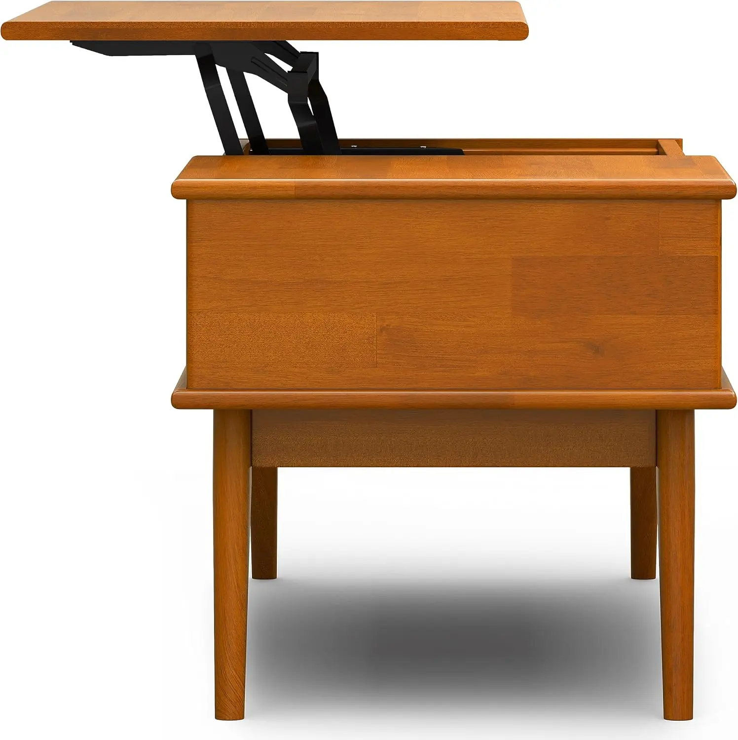 Draper Solid Hardwood 48 inch Wide Rectangle Mid Century Modern Lift Top Coffee Table in Teak Brown.