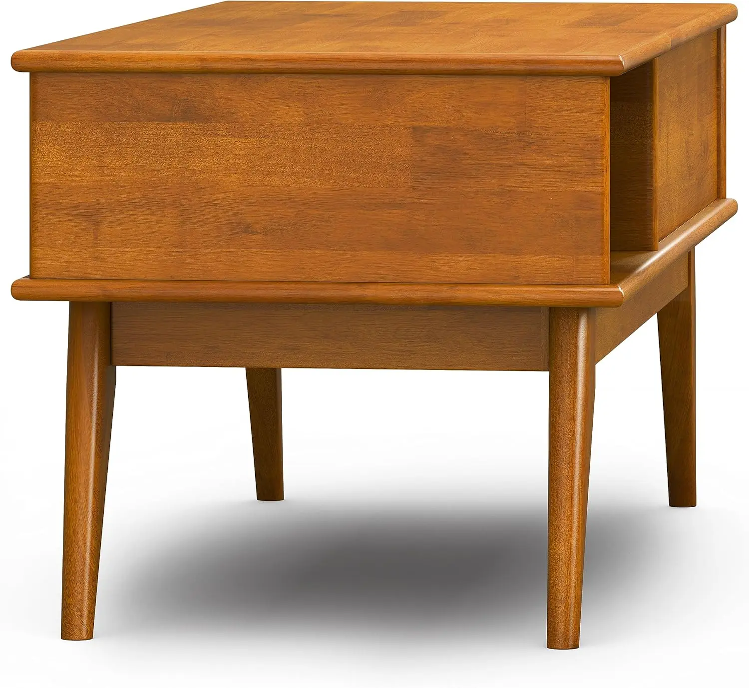 Draper Solid Hardwood 48 inch Wide Rectangle Mid Century Modern Lift Top Coffee Table in Teak Brown.