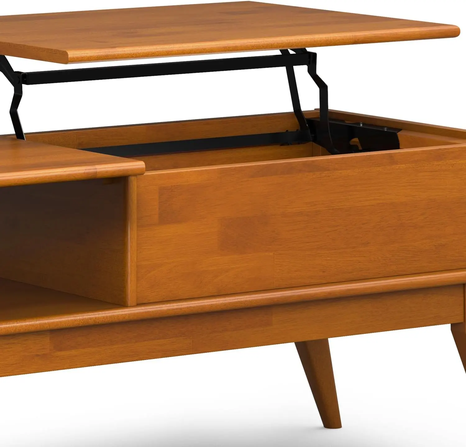 Draper Solid Hardwood 48 inch Wide Rectangle Mid Century Modern Lift Top Coffee Table in Teak Brown.