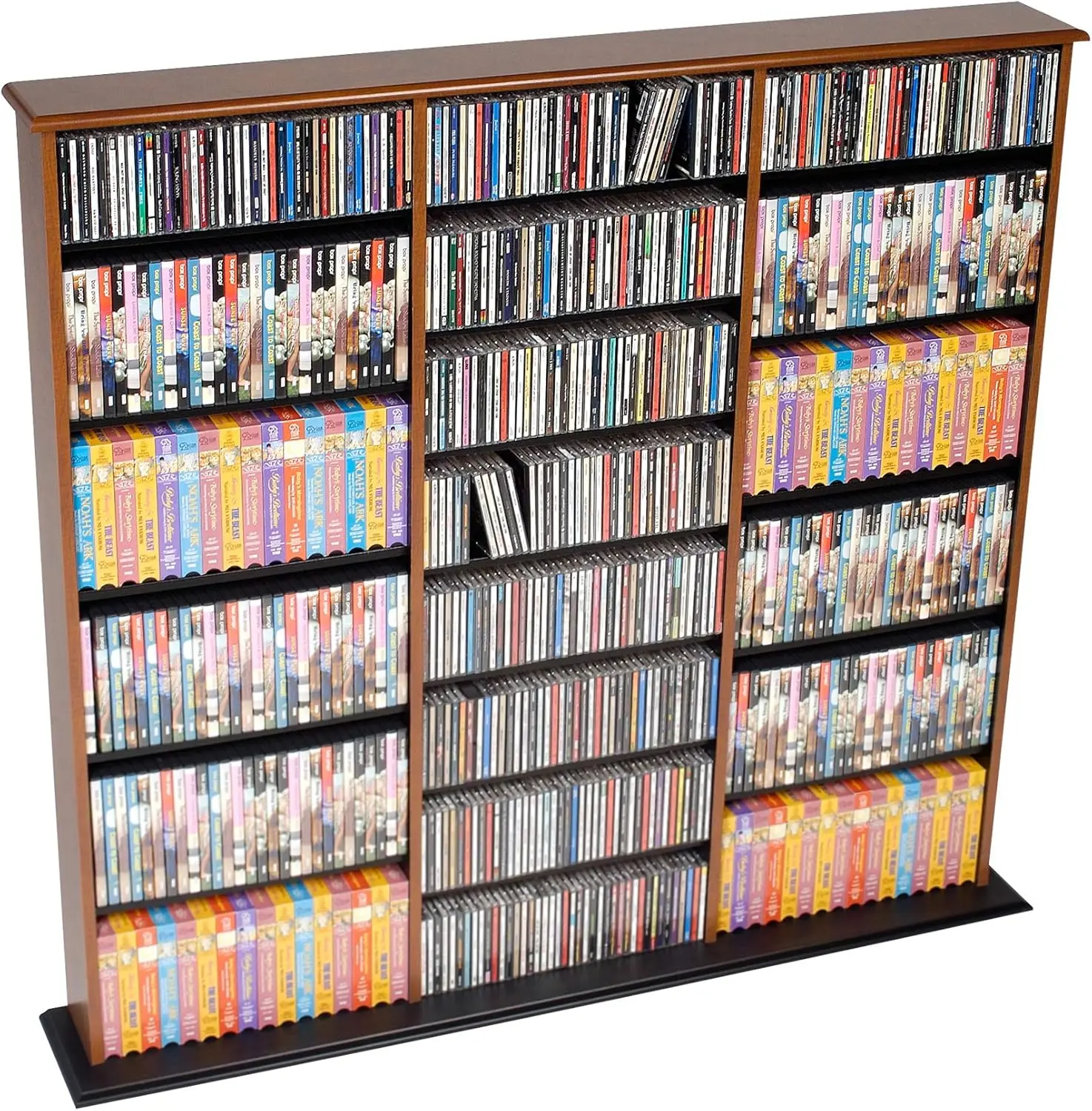 3 Column Tall Cabinet Media Storage, Triple Width Wall, Cherry/Black