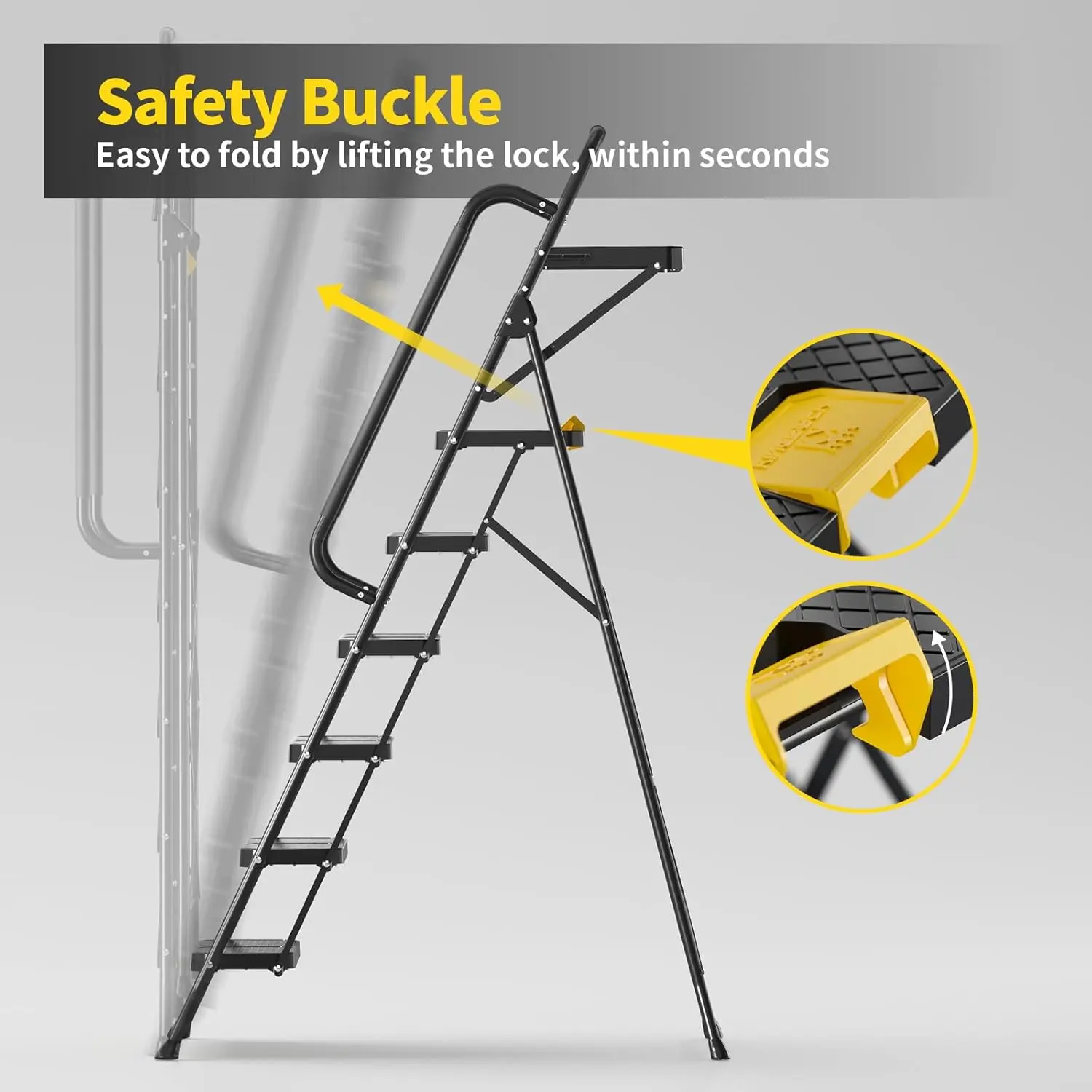 6 Step Ladder with Tool Platform, Folding Step Stool with Handrails, Sturdy Steel Ladder with Wide Pedal, 800 LBS Portable