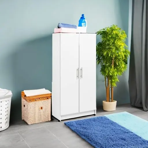 Elite 32" Storage Cabinet, White Storage Cabinet, Bathroom Cabinet, Pantry Cabinet with 3 Shelves 16" D x 32" W x 65" H.