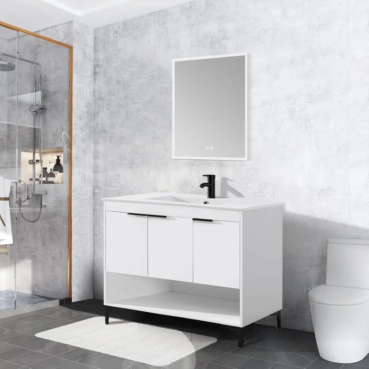 48 Inch Bathroom Vanity with Ceramic Sink, Storage Bathroom Organizer Cabinet & Soft Closing Doors White Cabinet