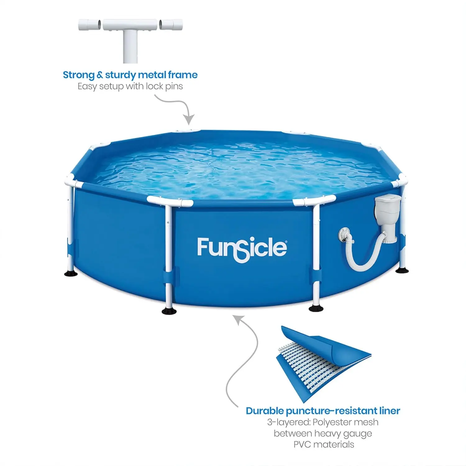 Active 8' x 30" Outdoor Round Frame Above Ground Swimming Pool Set with Filter Pump and Type D Filter Cartridge, Blue