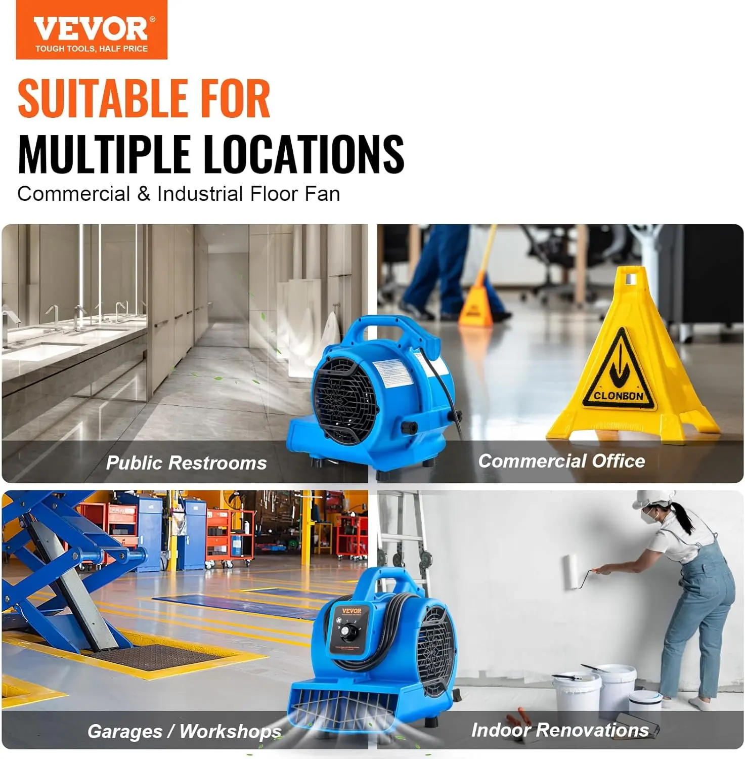 Floor Blower,1360 RPM 600 CFM, Air Mover for Drying and Cooling, Portable Carpet Dryer Fan with 4 Blowing Angles, for Janitorial