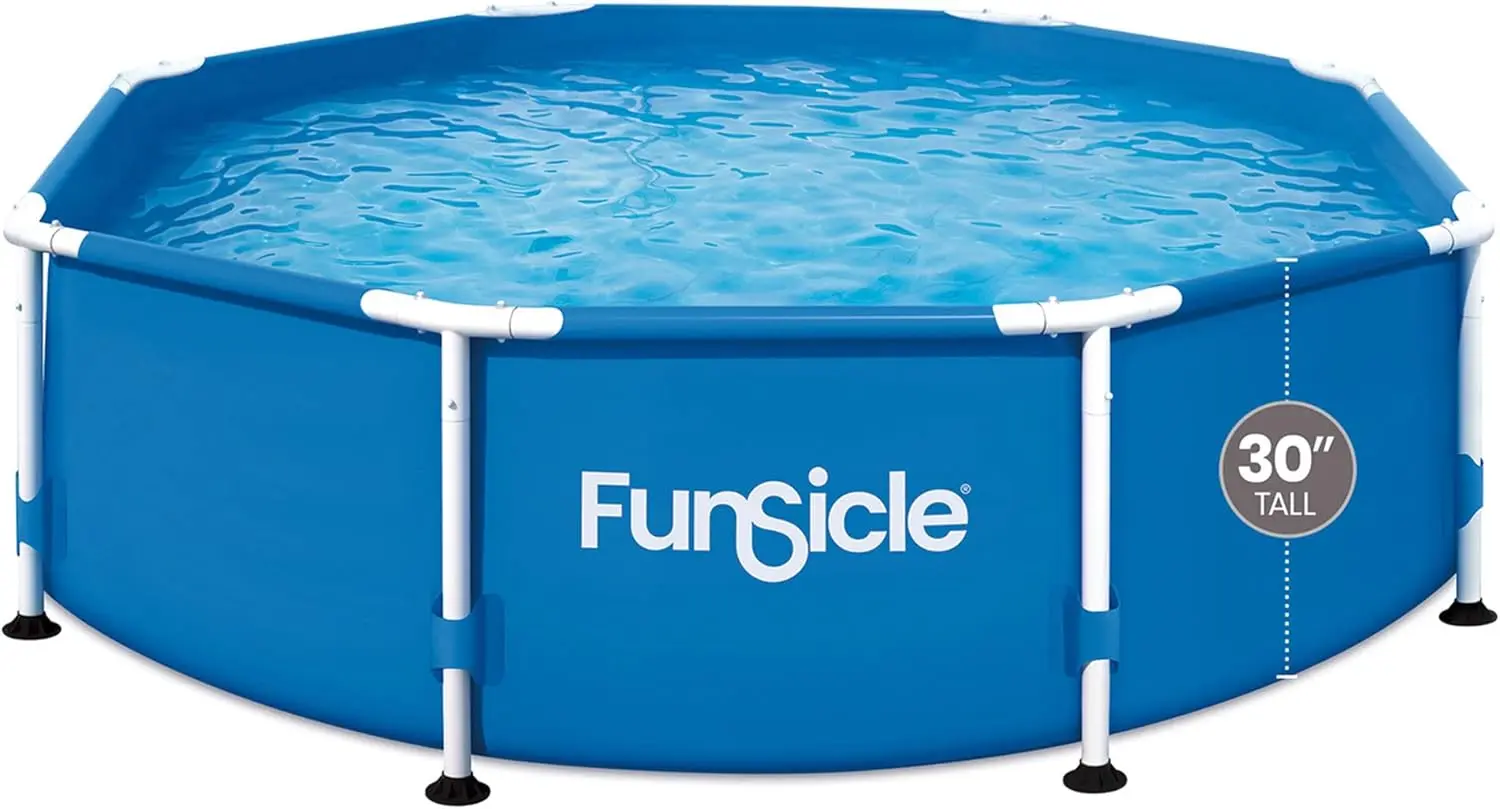 Active 8' x 30" Outdoor Round Frame Above Ground Swimming Pool Set with Filter Pump and Type D Filter Cartridge, Blue