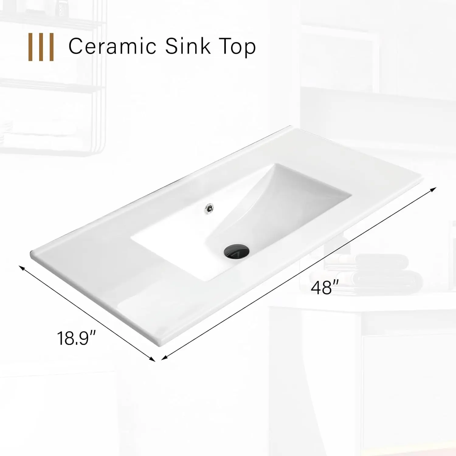 48 Inch Bathroom Vanity with Ceramic Sink, Storage Bathroom Organizer Cabinet & Soft Closing Doors White Cabinet
