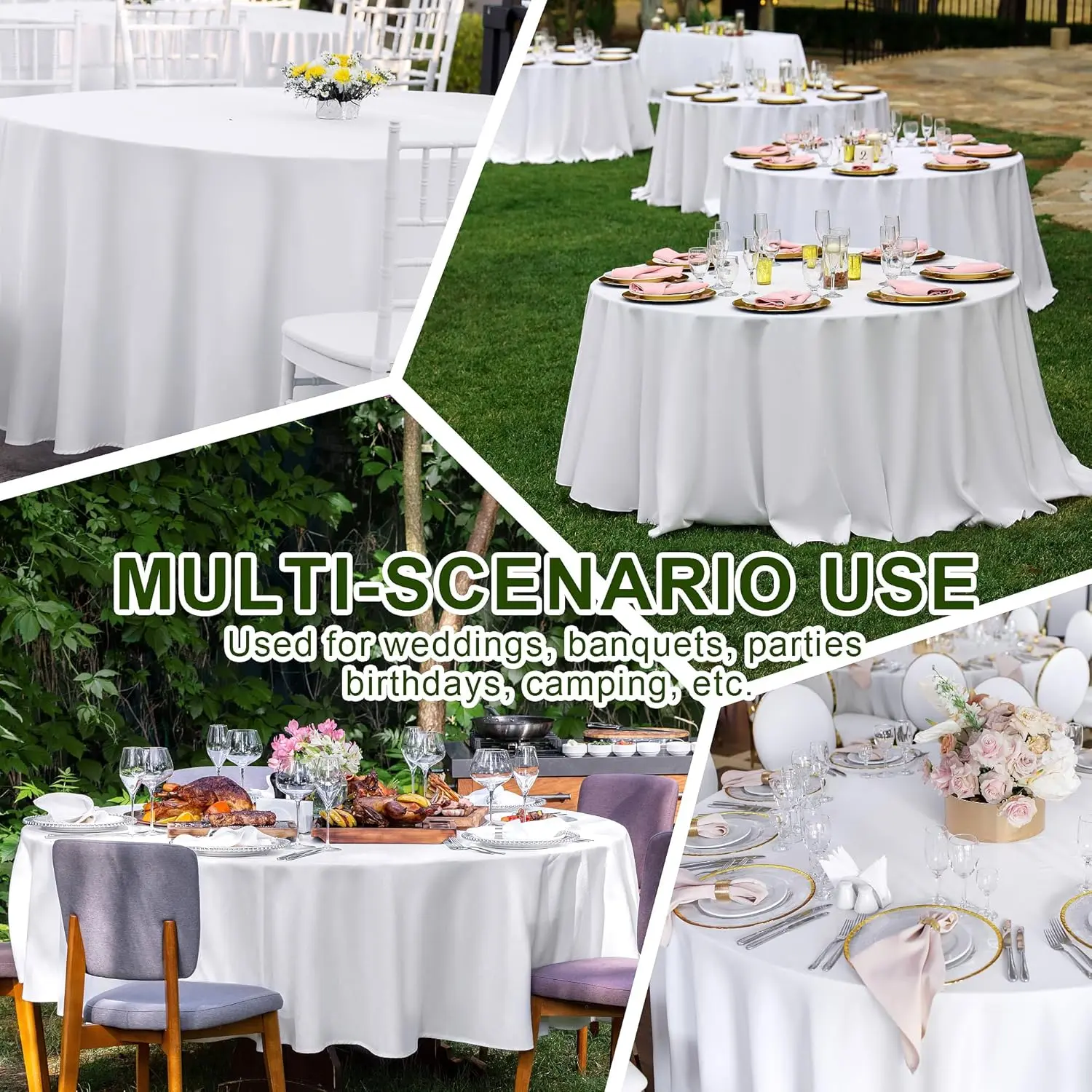10 Pack 120 Inch Round Tablecloth, Stain and Wrinkle Resistant Polyester White Table Cloth, Washable Decorative Round Table