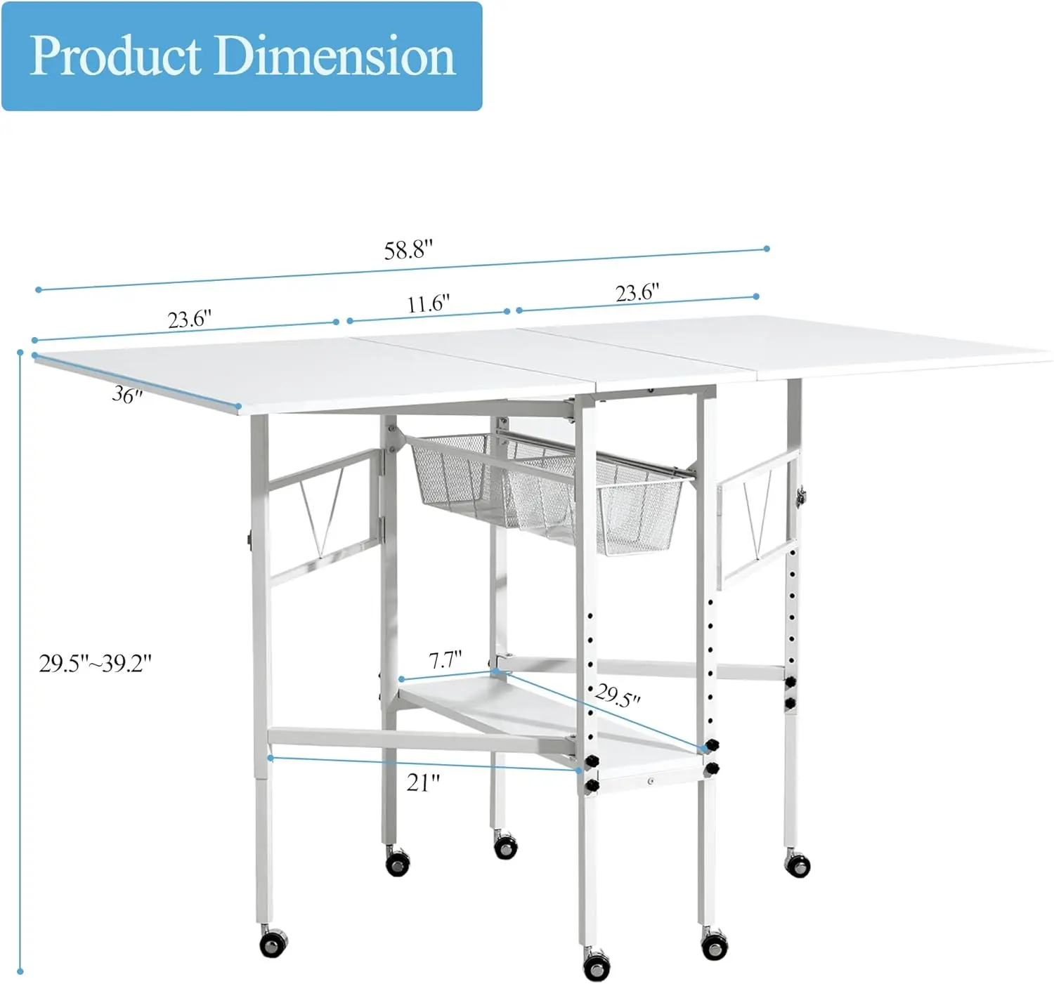 Home Hobby Cutting Table 59" W x 36" D, Height Adjustable Craft Table with 2 Drawers and Storage Shelf