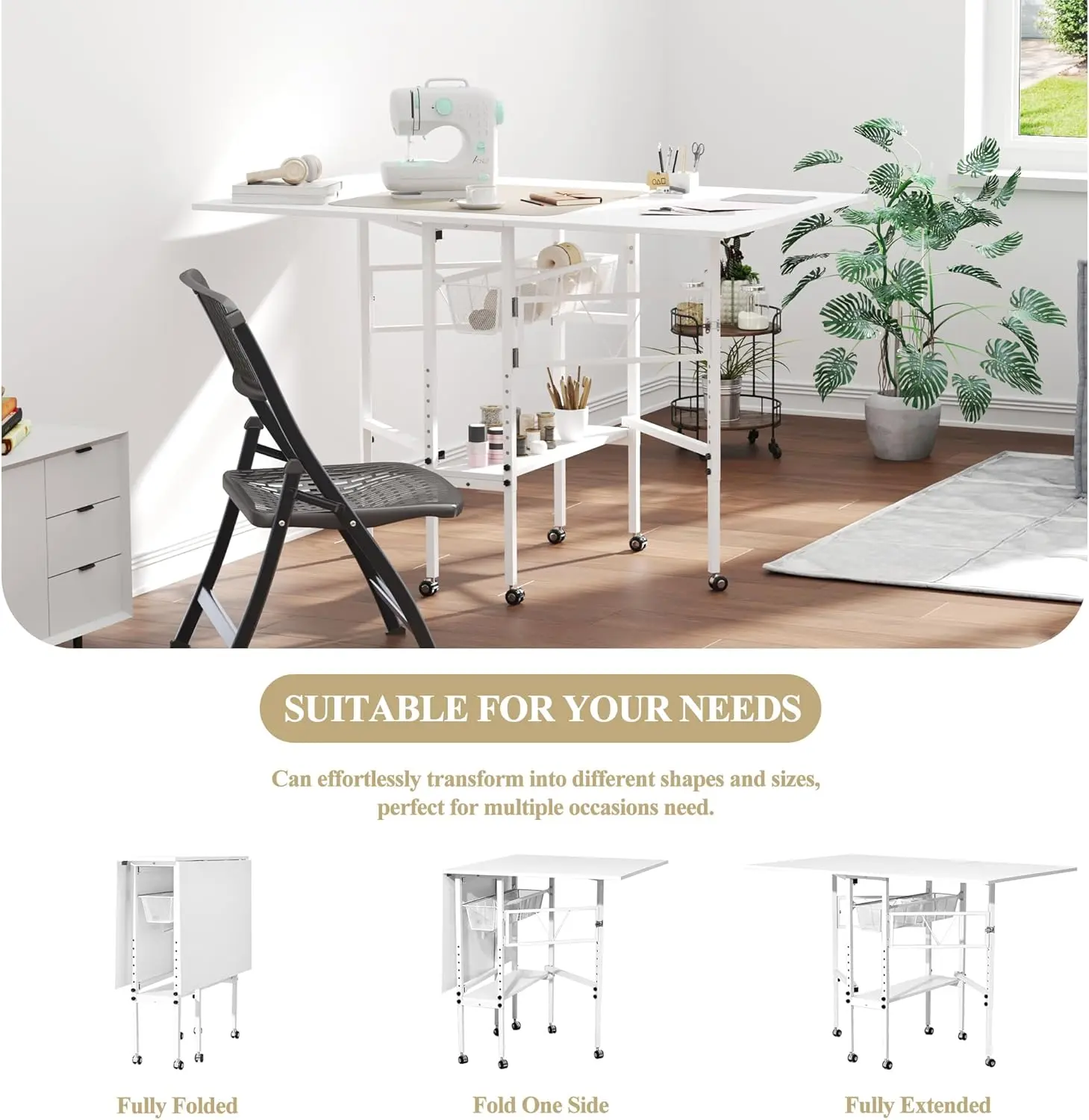 Home Hobby Cutting Table 59" W x 36" D, Height Adjustable Craft Table with 2 Drawers and Storage Shelf