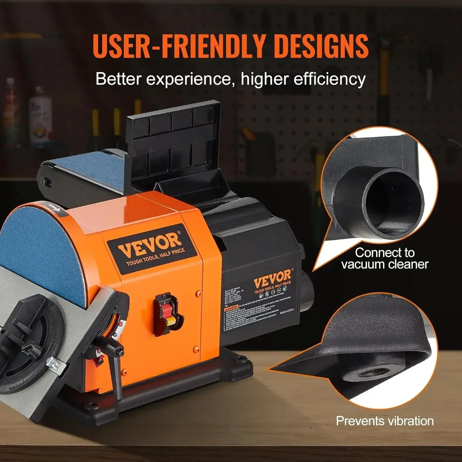 Professional Belt Sander, 8" Disc Sander & 4 x 36 in. Belt Sander w/ 5A Induction Motor Cast Aluminum Worktable for Woodworking