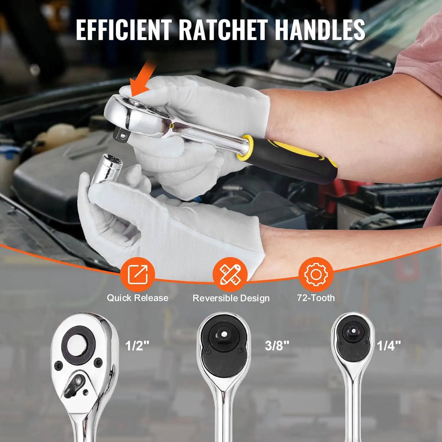 Mechanics Tool Set 207 Pieces 1/4" 3/8" 1/2" Drive Sockets -SAE and Metric Mechanic Tool Kit with Bits -Wrenches,Ratchet Handle.