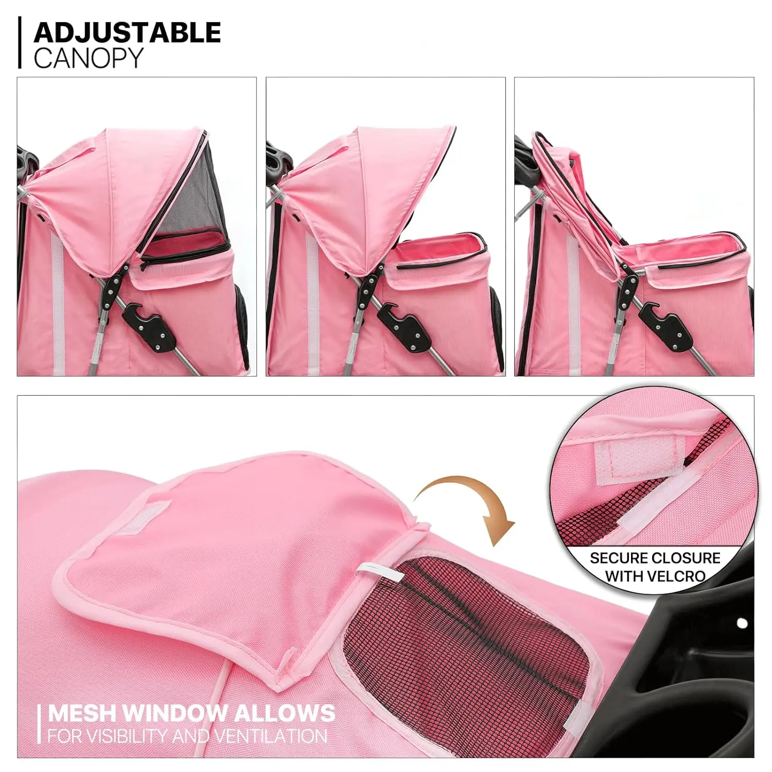 3-Wheels Foldable Pet Stroller with Waterproof Cover, Pet Strolling Cart for Small/Medium Dogs and Cats with Storage Basket